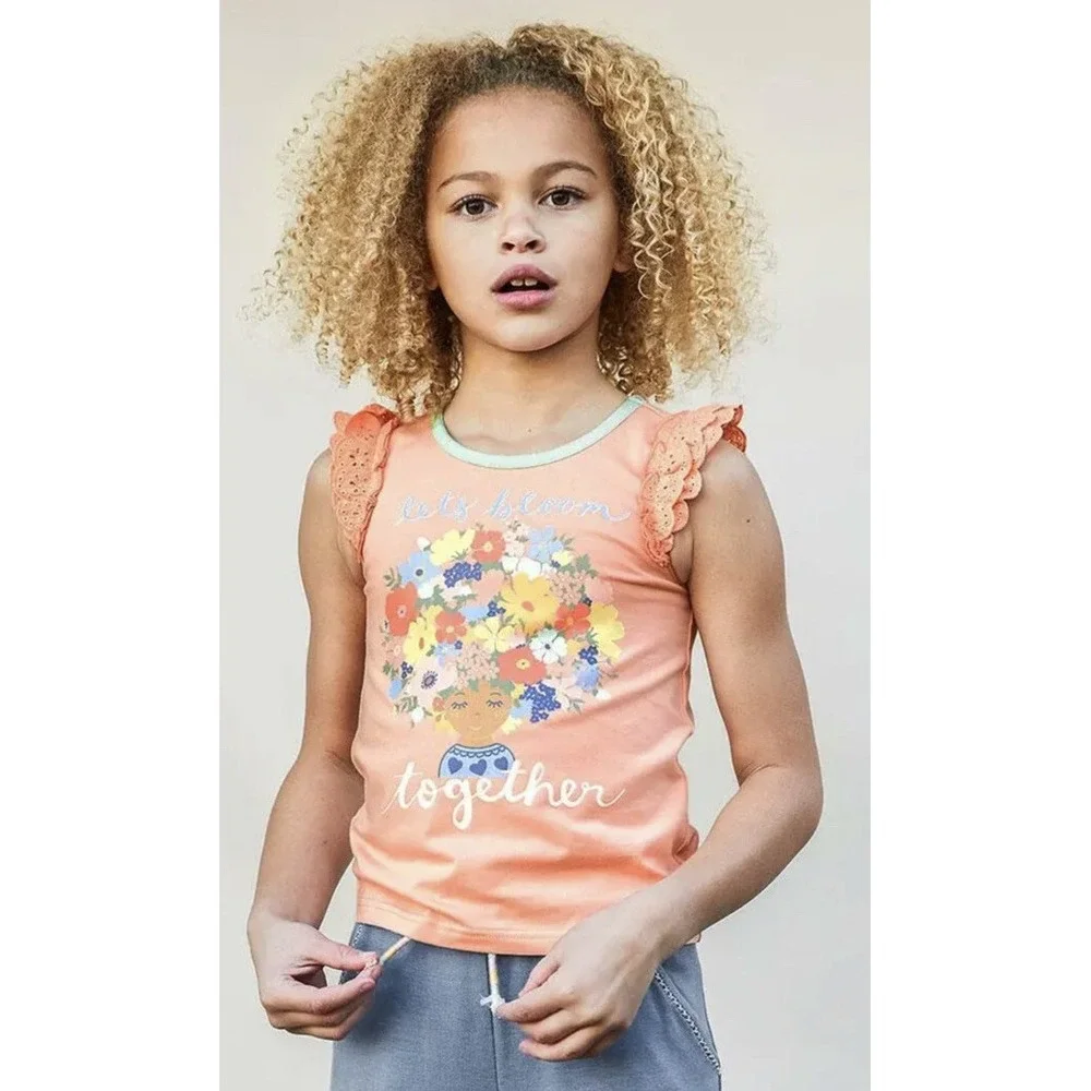 Matilda Jane Girls Dream chasers‎ Let's Bloom Together Tee Peach Size 4 New